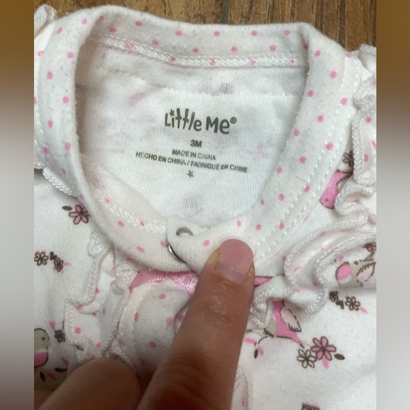 Little Me | Long Sleeve Footed One-Piece | Bird & Flower | Infant Girls | 3 M - Picture 3 of 6